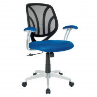 OSP Home Furnishings EMH69203S-5 Screen Back Chair with Navy Mesh Fabric and Silver Coated Arms and Base